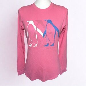 NWT ivory ella Penguin Parade Pink Long Sleeve Waffle Tee Women Small Cotton